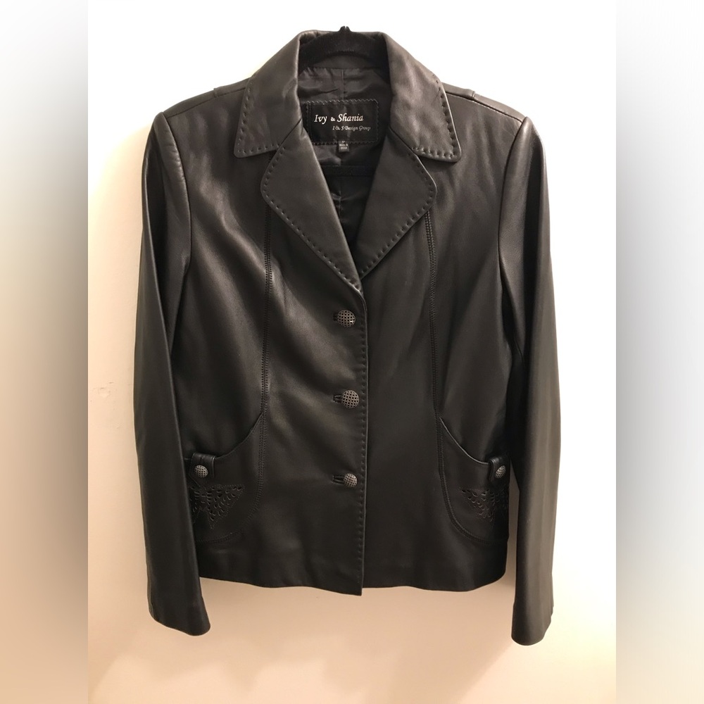 VINTAGE CALFSKIN SOFT LEATHER BLAZER BLACK SIZE M